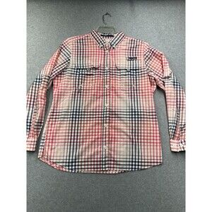 Columbia M Regular Fit Red Blue Plaid Long Sleeve PFG Super Bahama Shirt Fishing